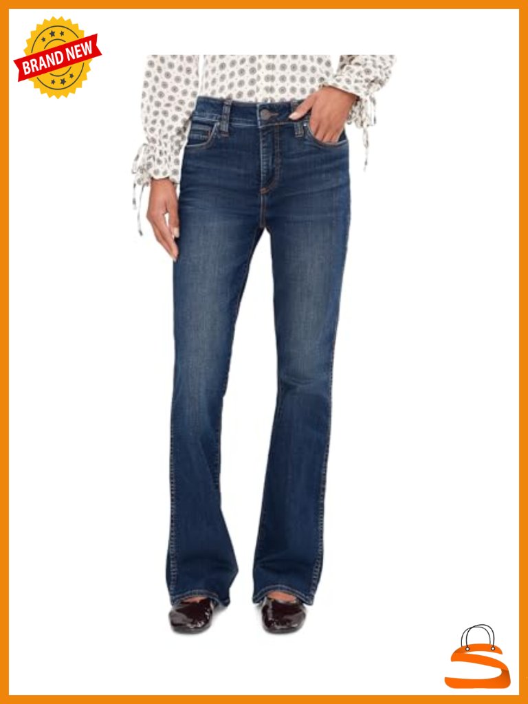 High Rise Bootcut Jeans With Embroidered Back Pockets, Cotton Blend